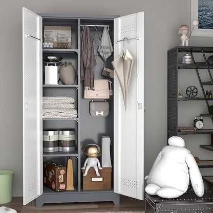 Storage Cabinets,Metal Lockable Storage Cabinet with Locking Doors,Tall Utility Cabinets for Garage,Laundry,Office,Grey&White