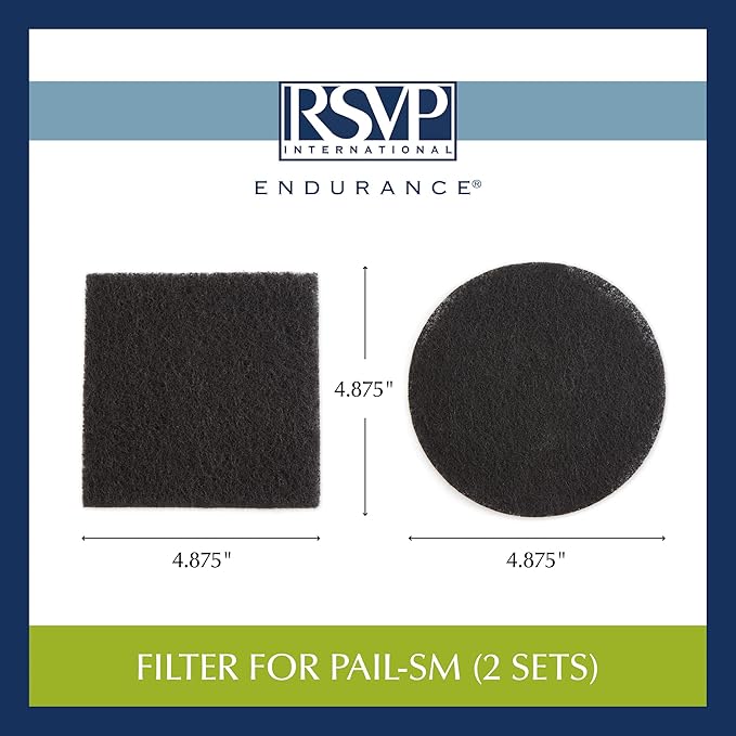 RSVP International Charcoal Compost Bin Filter 2-Piece Set Helps Keep Kitchen Smelling Fresh, Replacement - 1 Gallon Bin/Pail