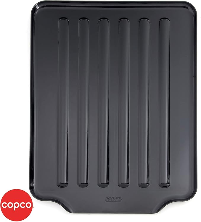 Copco Large Black Drain Board Fits Under Any Large Dish Rack to Catch Water or for Larger Pots Alone, Angled Base Allows for Self Draining with Raised Ribs to Prevent Water from Puddling