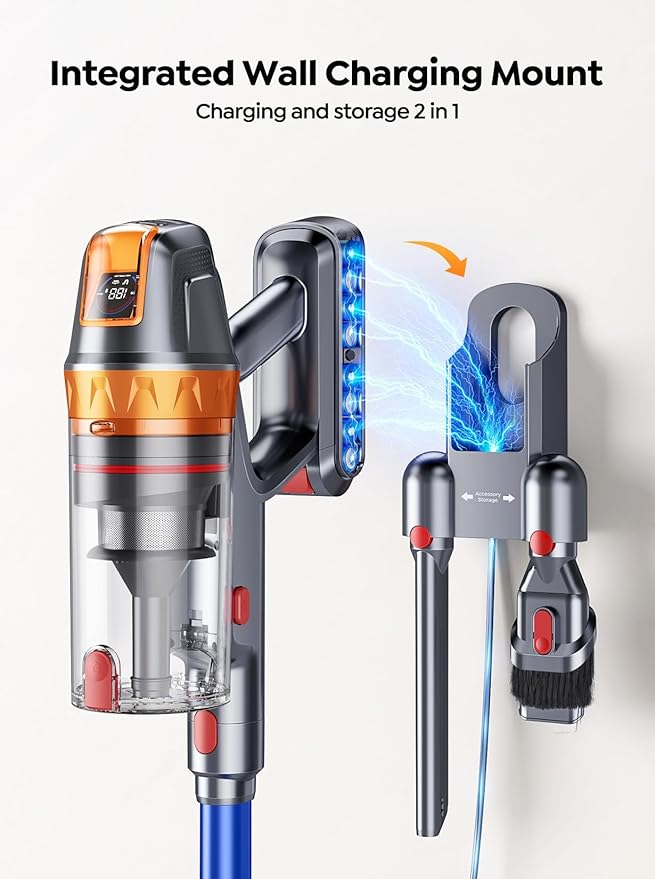 Cordless Vacuum Cleaner, 650W 55KPA 70Min with Extra Mattress Cleaning Tool, Stick Vacuum Cleaners for Home, Self-Standing, Wall Mount Charging, Stick Cordless Vacuum for Floor Pet Hair Carpet