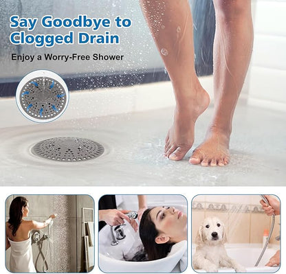 ZOOY Shower Drain Hair Catcher, 2 Pack 5.5 Inch Large Silicone Drain Cover, Rubber Hair Drain Catcher, Anti-Clog Hair Trap Strainer Protector for Shower, Bathroom, Bathtub, Tub Sink(New Gery)