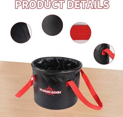 XUDAKAIXIN Grill Brush Collapsible Water Bucket for Grill Cleaning, Camping, and Outdoor Activities (Only Water Bucket No Grill Brush)-Black