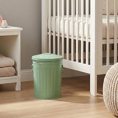 Plexon 2 Gallon Small Metal Trash Can with Lid Bathroom Garbage Can with Lid Bathroom Trash Can for Bedroom Office Kitchen Indoor Waste Basket, Round Powder Coated Green Bucket