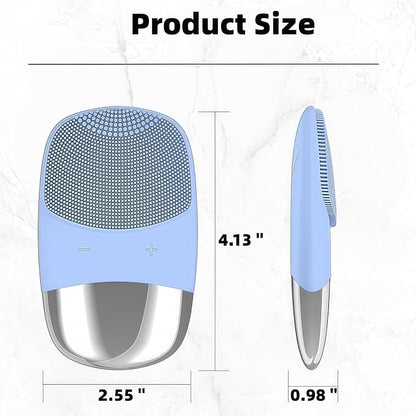 MEGAN Facial Cleansing Brush,USB Rechargeble Electric Silicone Face Scrubber,IPX7 Waterproof Sonic Facial Massager, 3 in 1 face Brush for Deep Cleanning, Blackhead Remover, Exfoliating.（Sky Blue）