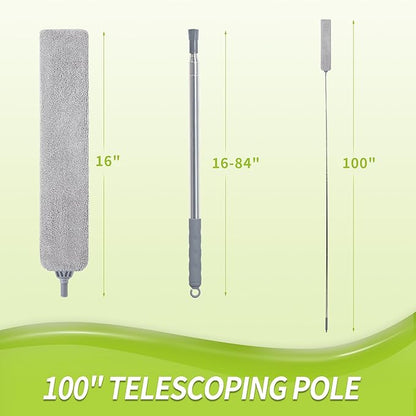 IVYROLL Skinny Duster with Extension Pole for Under Furniture, Under Appliance Cleaning Tool with 3 Microfiber Dusting Cloths, Retractable Flat Duster for Under Refrigerator, Tight Spaces, Gap