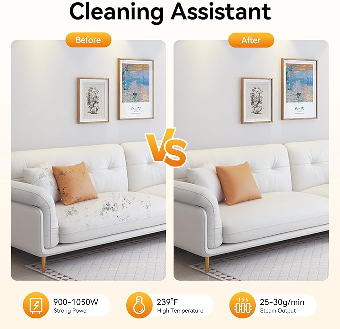 Handheld Steam Cleaner, 1050W Upgrade Steam Cleaner for Home Use, Powerful Natural Multi‑Surface Steam Cleaner, 239°F Steam, Runs 10–15 min, 11.8oz Tank for Car Tile Grout Couch Floor Bed Cleaning