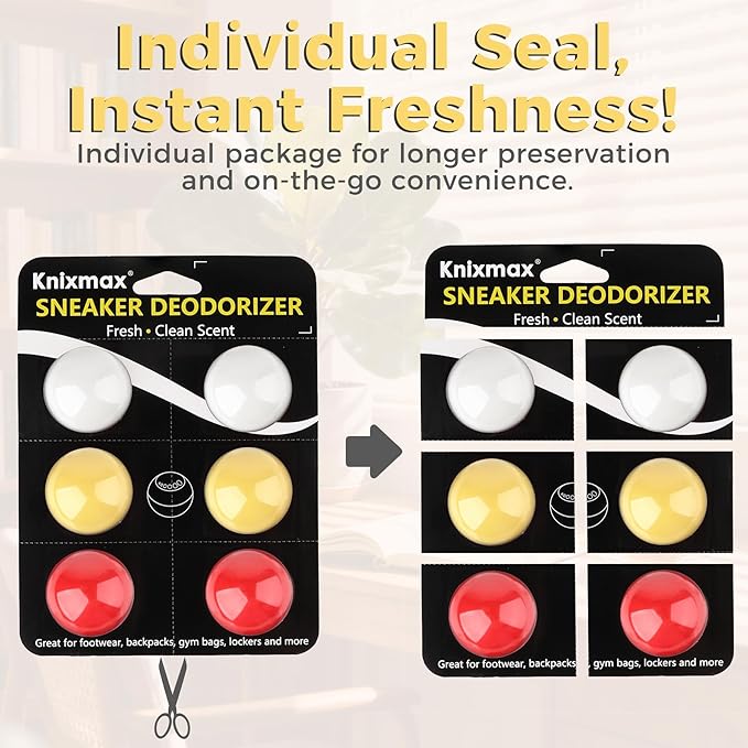 Knixmax Shoe Deodorizer Balls Strong, Odor Eliminator for Sneaker Gym Bag Closet Locker, Work Boot Drawer Freshener, Unpleasant Smell Remover Ball for Men Women Teens, 6 Packs Jasmine Freesia Rose