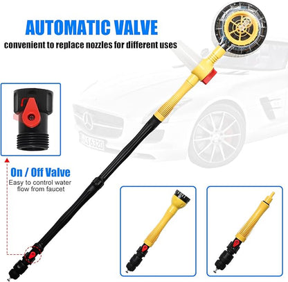 Rotating Car Wash Brush, Car Wash Brush with Long Handle,Automatically Foams Car Wash Kit with Car Cleaning Brush,Pressure Washer Gun and Hose Nozzle for Cars,Yards,Gardens,Pets etc