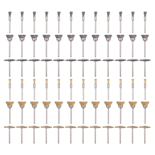 Rocaris 72 Pack Wire Wheel Brushes Set, Brass and Steel Wire Brush Set 1/8" Shank for Rotary Tools Accessories Polish Clean Tools