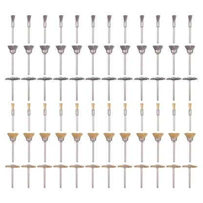 Rocaris 72 Pack Wire Wheel Brushes Set, Brass and Steel Wire Brush Set 1/8" Shank for Rotary Tools Accessories Polish Clean Tools