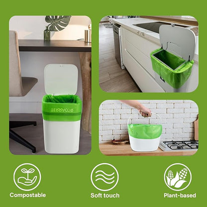 3 Gallon Compostable Food Scrap Bags, 100 Bags Compost Bags for Countertop Bin, BPI Certified and Meet The ASTM D6400 Standard