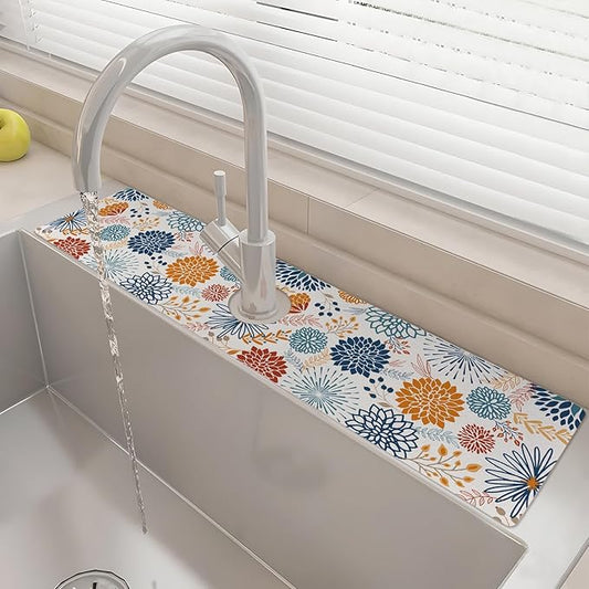 24" X 5.5" Kitchen Sink Splash Guard Faucet Mat Mandala Super Absorbent Fast Drying Faucet Guard & Draining Mat Sink Splash Guard Behind Faucet for Kitchen, Bathroom