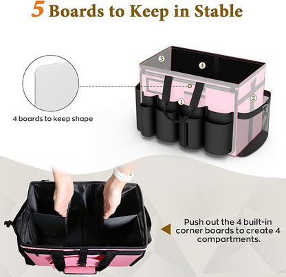 Cleaning Caddy with Wheels - Rolling Cleaning Caddy Bag with Detachable Trolley, Cleaning Caddy for Cleaning Supplies, Cleaning Bag for Housekeeping, Pink