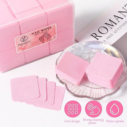 Lint-Free Nail Wipes With 100ML Empty Spray Bottle Set,1080pcs Pink Non-Woven Fabric Dry Nail Prep Skin Nail Polish Remover Wipes Nail Cleaning Pads Eyelash Extension Glue Wipes Paper