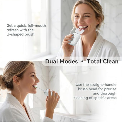 Sonic Electric U Shaped Toothbrush for Adults, Automatic Full Mouth Cleaning Toothbrush, 360° Stain Removal, IPX7 Waterproof Rechargeable, 3 U-Shape & 2 Straight Brush Heads (White)