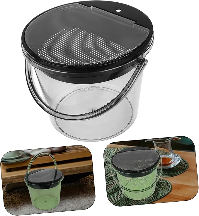 MAGICLULU Handheld Tea Dreg Drainage Bucket with Lid Small Kitchen Compost Bin for Tea Grounds Countertop Trash Can for Indoor Use Light Gray