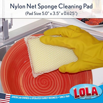 LOLA Nylon Net Sponge Cleaning Pad, Non Scratch Scrubbers, Safe on Non-Stick Surfaces & Coated Cookware & Dishes - Gentle Effective Cleaning, 1 Count