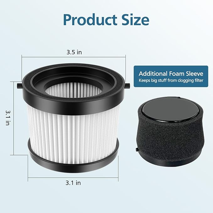 DCV501HB DCV5011H Vacuum Filter Compatible with DEWALT DCV501HB 20V Vacuum Cordless Handheld Vacuum, 4 Packs HEPA Vacuum Filter with 8 Foam Sleeve Filters & 1 Brush