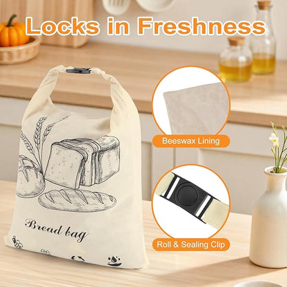 2 PACK Beeswax Sourdough Bread Bags for Homemade Bread, Reusable Cotton Beeswax Bread Bag Portable Waxed Storage All Natural Bees Wax Linen Bag Keep Fresh,13''×17'', 03