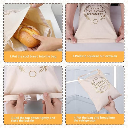 2 Pack XL Reusable Beeswax Bread Bags for Sourdough Baking, Organic Waxed Lined, Cotton Bread Bags for Homemade Bread, Food-Storage Bag to Keep Fresh