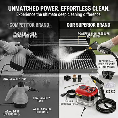 2500W Handheld Steam Cleaner for Home: High Temperature Pressurized Steamer with 6 Adjustable Levels for Cleaning - Portable Multi-Surface Steam Cleaning Machine for Kitchen, Furniture (black)