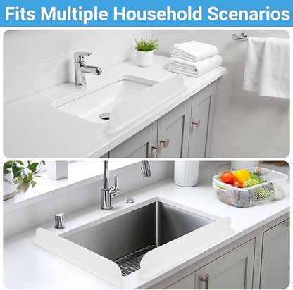 19.3 inch Silicone Sink Splash Guard, Splash Guard for Kitchen Sink Area, Backsplash Protector for Kitchen Countertop & Bathroom Bathtub with Non-Slip Strong Suction, White