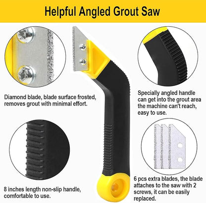 Grout Removal Tool, Angled Design Grout Hand Saw, Tile Grout Saw with 6 Pieces Extra Replacement Blades for Tile Cleaning