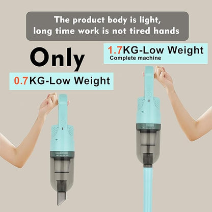 6-in-1 Lightweight Stick Vacuum Cleaner with 100W Powerful Motor, Mini Portable Household Handheld Vacuum Cleaner for Domestic Hard Floors, Carpets and Pet Hair(Green Cordless)