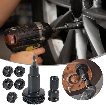Wheel Hub Cleaning Tool Kit, 3-in-1 Hub Cleaning Tool with 6 Grinding Heads & Impact Adapter for Wheel Hub Resurfacing, Rust Removal & as a Wheel Stud Cleaner for Drill/Impact Wrench (Black #1)
