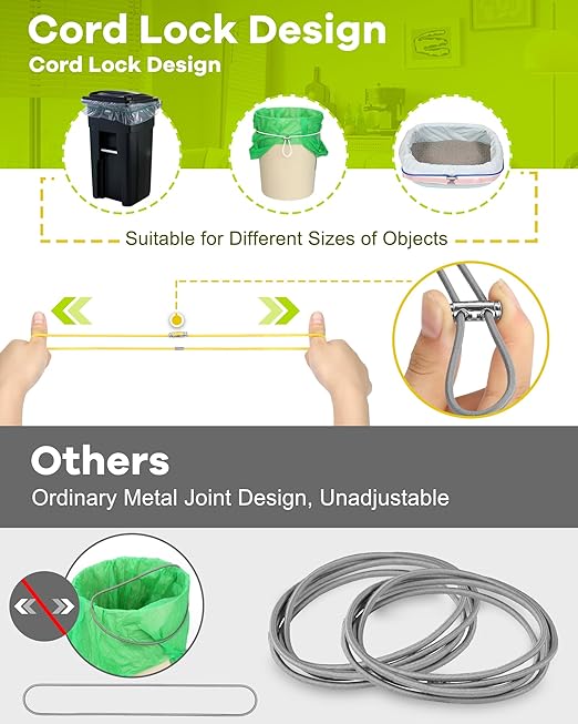 Garbage Can Bands Cord Lord Design Adjustable Large Trash Can Rubber Bands Fits 8-33 Gallon Trash Cans Multifunction Bands Litter Box Bands for Kitchen Tables Picnic Party