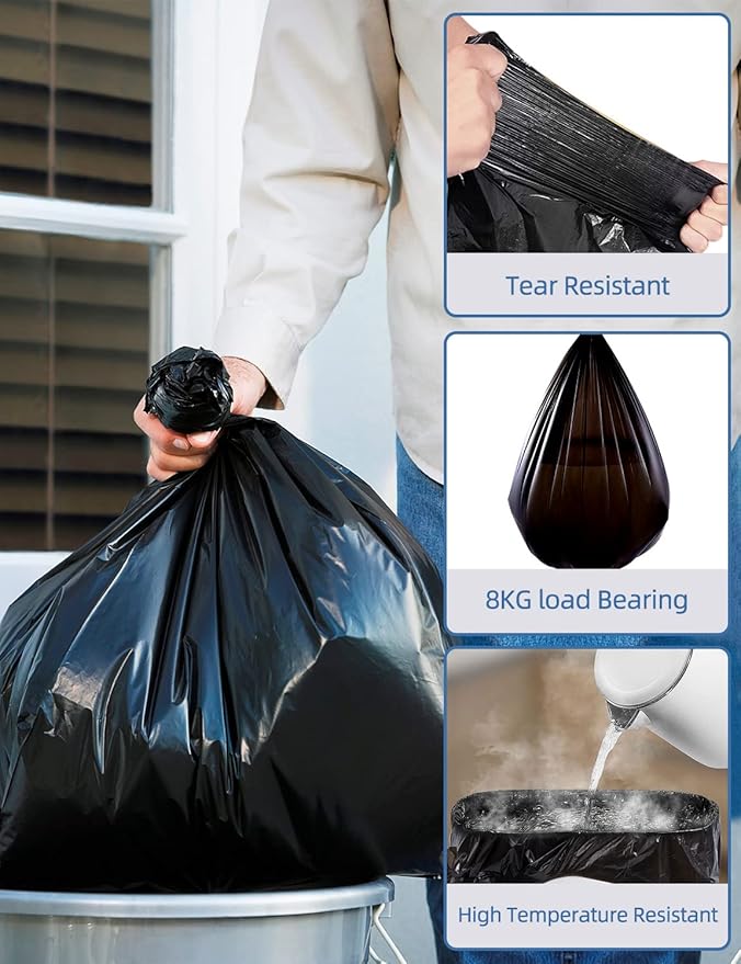Waikas 8 Gallon Trash Bags, 40 Counts, Flag Garbage Bags with No Flaps and No Ties, 55 * 65cm, 7g/pcs,Unscented, Black