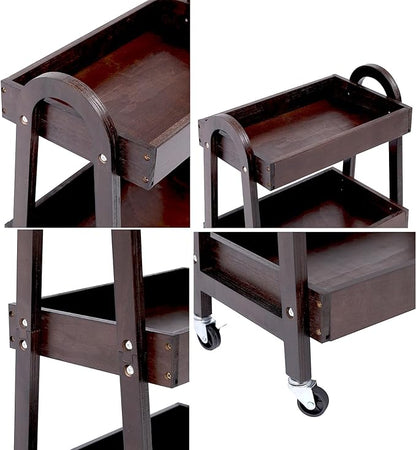 3-Tier Wooden Rolling Cart- Wooden Utility Cart wit Wheels- Utility Rolling Cart-Storage Trolley Organizer- Rolling Kitchen Cart Serving Cart for Office,Kitchen, Kids' Room (Walnut Color)