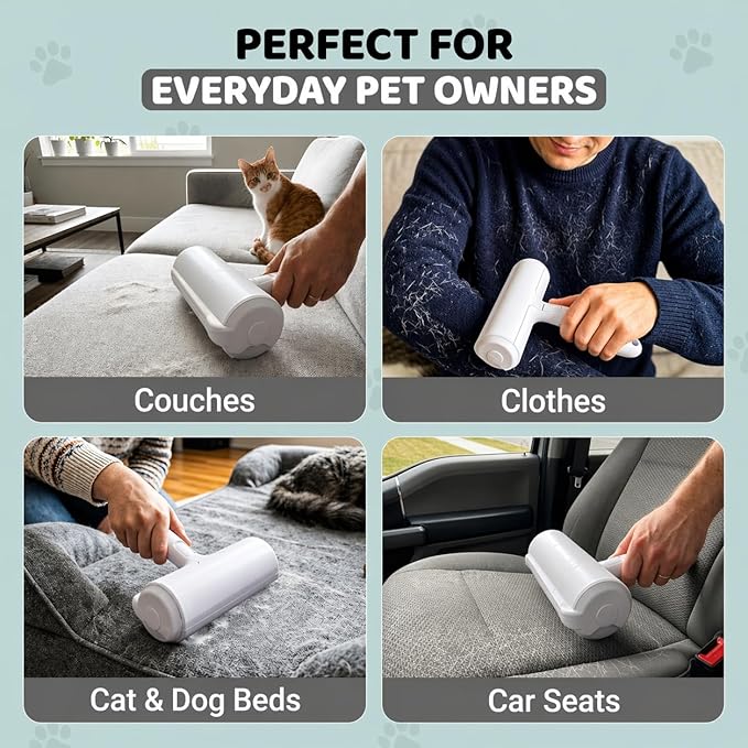 Pet Hair Remover Roller with 2 Grooming Gloves Reusable Lint Remover for Dogs and Cats (Gray)