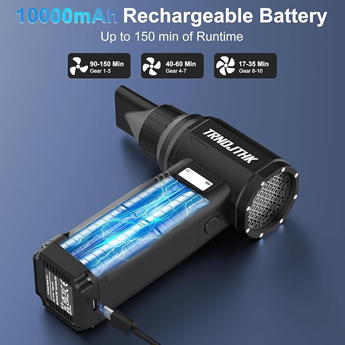 Electric Air Duster, 150000RPM Powerful Cordless Blower with Vacuum, 10-Gear Rechargeable Cleaner for Computer, Keyboard, Car Vent and Camera Gears