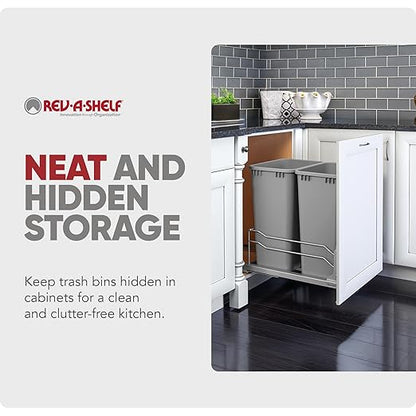 Rev-A-Shelf Double Pullout Trash Cans for Full Height Kitchen Cabinets 50 Quart 12.5 Gallon with Soft-Close Slides, 14.5" Min Opening, 53WC-2150SCDM-217