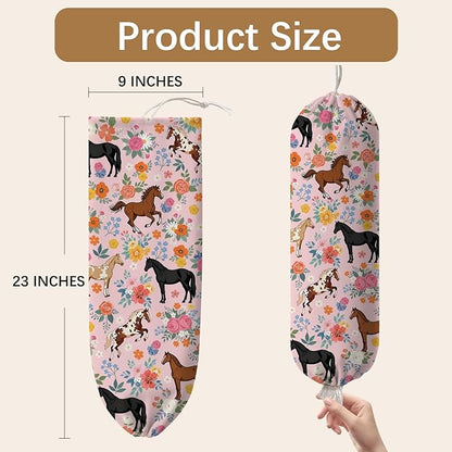 Horse Plastic Bag Holder Dispenser, Plastic Grocery Bag Organizer & Wall Mount Paper Trash Bags Saver Storage for Kitchen Home Pantry Decor, Horse Farmhouse Design