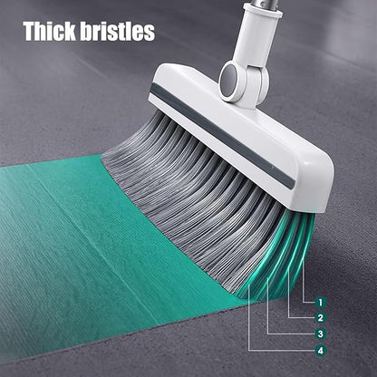 3-in-1 Broom and Dustpan Set with Cleaning Teeth, 38" Stainless Steel Long Handle,Standing Storage, Indoor Sweeping Combo for for Home & Kitchen, Brooms with Dustpan Combo Set, White