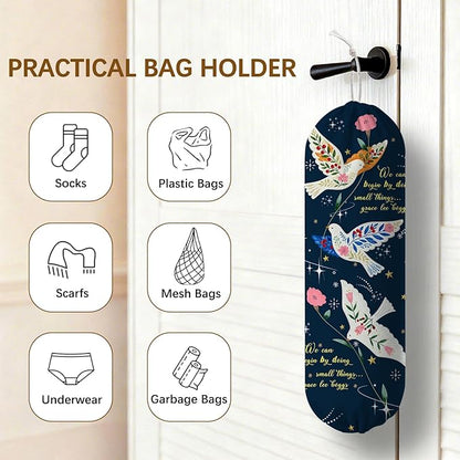 Bird Plastic Bag Holder, Wall Mount Organizer for Reusable Canvas Grocery Bags, Decorative Home Kitchen Pantry Decor Hanging Plastic Bag Dispenser, Christ Bird Shopping Bags Storage Dispenser