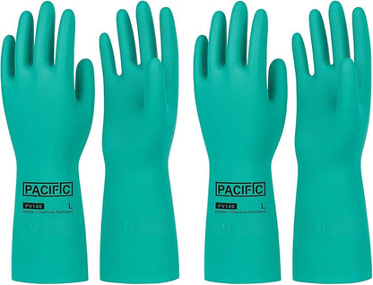 PACIFIC PPE 2 Pairs Nitrile Chemical Resistant Gloves, Flocked, Resist Household Acid, Alkali, Latex Rubber Free, 15 mil, 12.6", X-Large