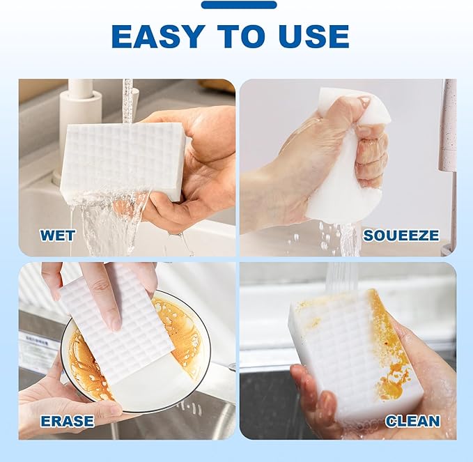 50-Pack Extra-Thick Melamine Sponges 3.94" 2.76" 1.18" Durable Kitchen & Bathroom Cleaning Pads Powerful, Non-Scratch, Water-Activated Magic Sponge