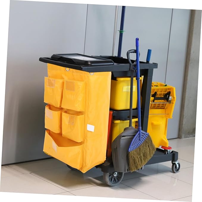 Waterproof Janitorial Bag for Cleaning Carts Sturdy Canvas Housekeeping Supply Organizer 10-Piece Capacity Collection Bag for Hotels and Commercial Use