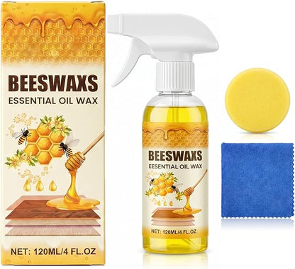 Beeswax Wood Polish Spray, Beeswax Essential Oil Wax, 2026 Upgrade Bees wax Furniture Polish and Cleaner with Sponge and Towel, Natural BeeswaxCleaner for Furniture Floors Cabinets (1Pcs)