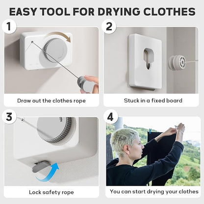 Retractable Clothesline Indoor, Clothes Line Outdoors, Clothesline with Anti-Sagging Function, 165inch Stainless Steel Clothes Drying Line, Can Be Installed in Balcony, Bathroom, Laundry Room