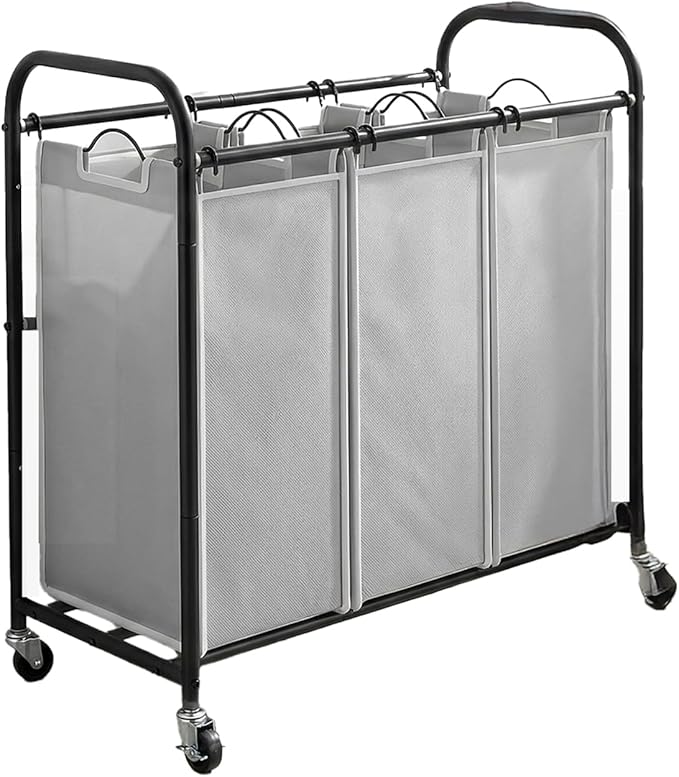 4 Pcs Laundry Sorter Replacement Bags, Removable Hamper Cart Storage Organizer, Gray Oxford Cloth, No Hooks, 22 x 15 x 9 Inches