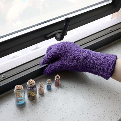Patelai 2 Pairs Microfiber Gloves for plants Dusting Cleaning Glove Mittens House Cars Blinds Dusting(Pink, Violet,Large)