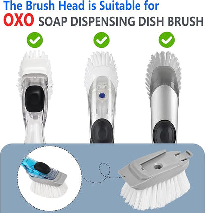 Dish Brush Refill Heads Compatible with OXO Soap Dispensing Dish Scrub Brush, Nylon Bristles with Built-in Scraper, Suitable for Non-Stick Cookware, 4 Pack