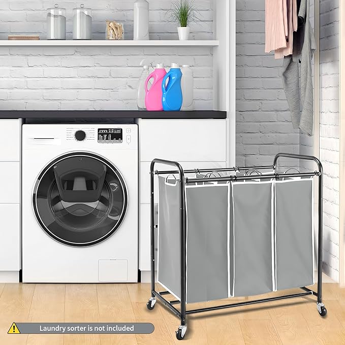 3 Bag Laundry Sorter Replacement Bags with 6 Handles, Jhua 3 Pack Large Hamper Cart Removable Replacement Bags, 600D Laundry Hamper Liner Laundry Storage Organizer, 14.9x9.0x21.7in