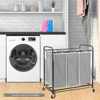 3 Bag Laundry Sorter Replacement Bags with 6 Handles, Jhua 3 Pack Large Hamper Cart Removable Replacement Bags, 600D Laundry Hamper Liner Laundry Storage Organizer, 14.9x9.0x21.7in