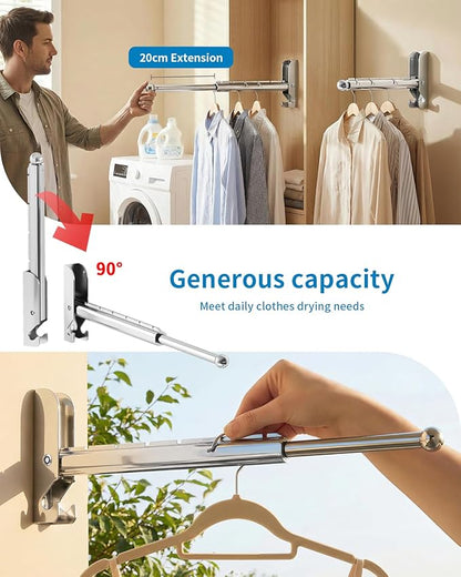 BaiNong Wall Mounted Drying Rack 13" Foldable Clothes Hanger Silver Pull-Out Clothes Drying Rod for Laundry, Closets, Rntryway (1, 13" Silver)