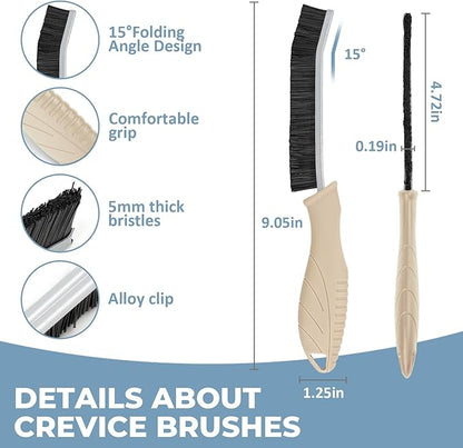 TQRR 3Pcs Cleaning Brush - Includes Soft Bristle, Hard Crevice, Multifunctional Grout Brush, Auto Vent Wheel, Kitchen House Cleaning Tools (Khaki)